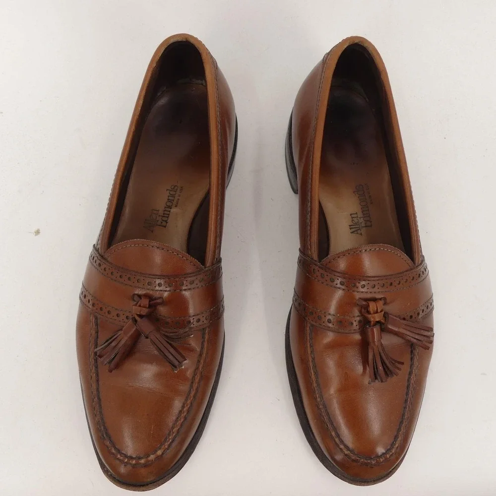 Allen‎ Edmonds Harvard Brown Leather Brogue Tassel Loafers Men's Size 10 C